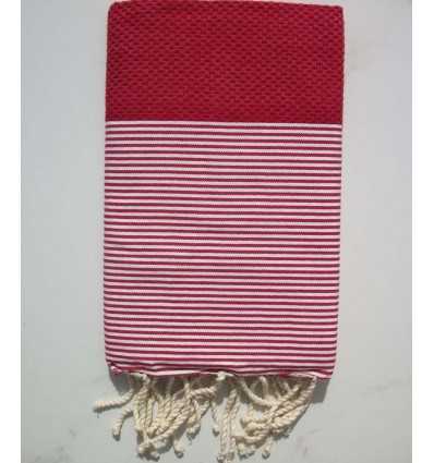 Fouta rouge cinabre rayée blanc