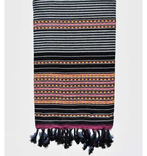 Serviette de plage arabesque noir, bleu gris très clair Fouta Tunisia - 1