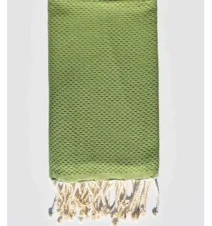 FOUTA Nid d'abeille unie vert olive  - 1