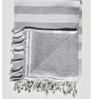 Fouta éponge gris clair et gris - 1 2