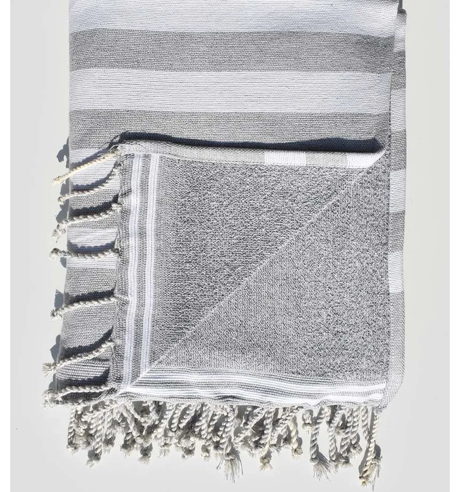 Fouta éponge gris clair et gris  - 2