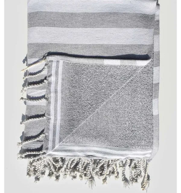 Fouta éponge gris clair et gris - 2