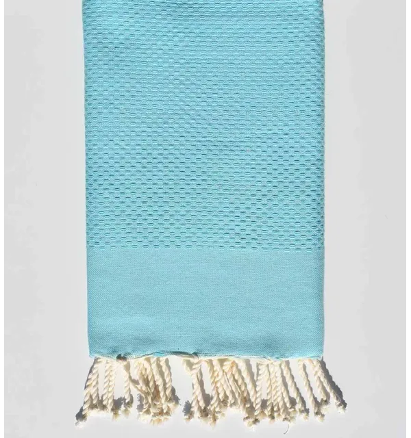 Serviette de plage nid d'abeille unie bleu azur clair Fouta Tunisia - 1
