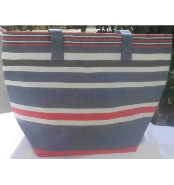 Sac de plage rouge, bleu minéral, blanc et gris noir Fouta Tunisia - 1