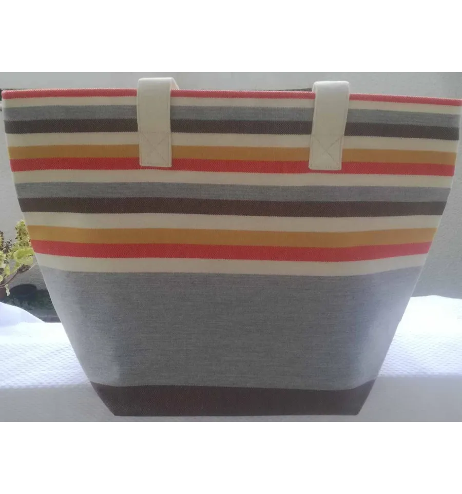Sac de plage gris clair, blanc crème, rouge clair, moutarde et café Fouta Tunisia - 1
