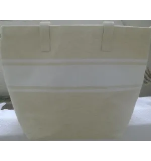 Sac de plage beige clair avec bandes blanche Fouta Tunisia - 1