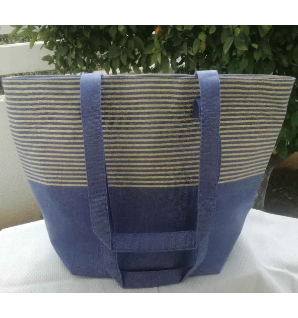 Sac de plage fouta bleu jean avec lurex doré - 4