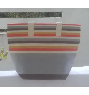 Sac de plage gris clair, blanc crème, rouge clair, moutarde et café Fouta Tunisia - 2