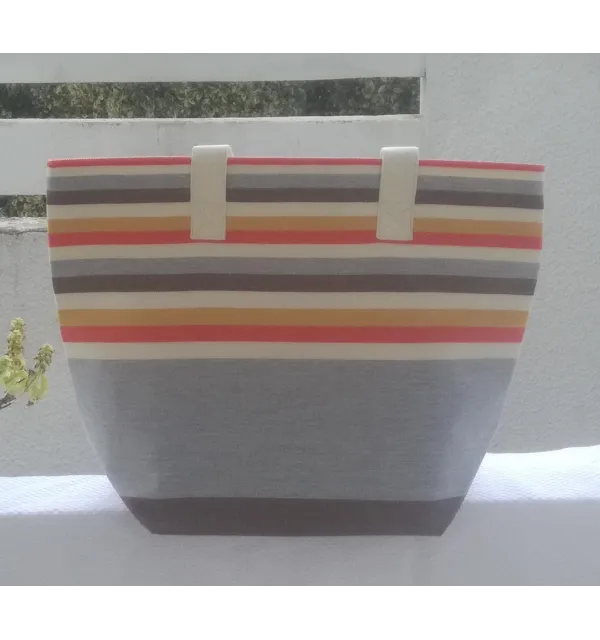 Sac de plage gris clair, blanc crème, rouge clair, moutarde et café Fouta Tunisia - 2