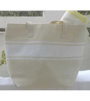 Sac de plage beige clair avec bandes blanche