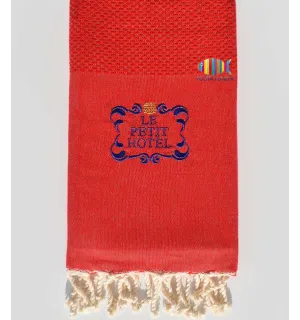 Serviette de plage nid d'abeille unie brodée Fouta Tunisia - 3 2