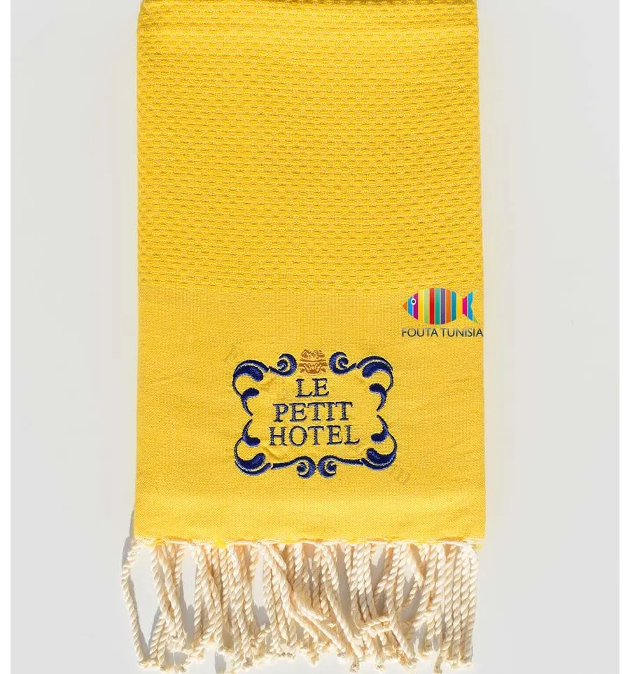 Serviette de plage nid d'abeille unie brodée Fouta Tunisia - 2