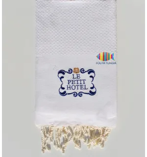 Serviette de plage nid d'abeille unie brodée Fouta Tunisia - 3