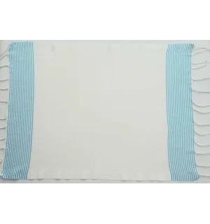 Lot de 10 serviettes de table blanc crème rayures bleu azur Fouta Tunisia - 1 2