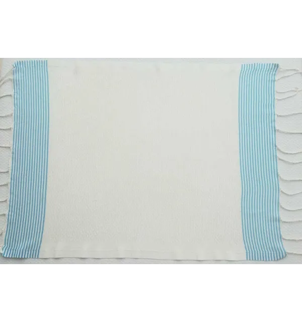 Lot de 10 serviettes de table blanc crème rayures bleu azur Fouta Tunisia - 2