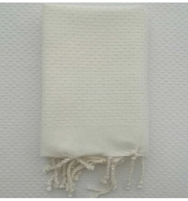 Lot de 10 serviettes de table unie couleur blanc crème Fouta Tunisia - 1