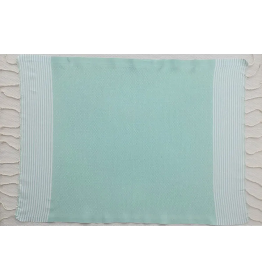 Lot de 10 serviettes de table couleur vert eau avec rayures Fouta Tunisia - 1