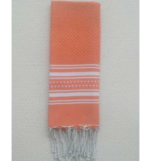 Mini serviette couleur orange carotte et blanc Fouta Tunisia - 1