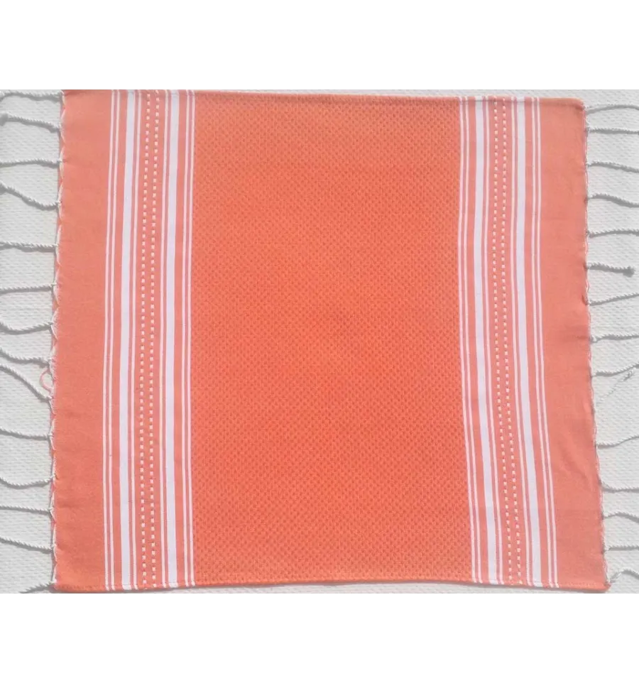 Mini serviette couleur orange carotte et blanc Fouta Tunisia - 2