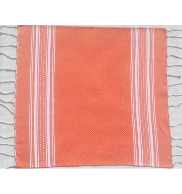 Mini serviette couleur orange carotte et blanc Fouta Tunisia - 2