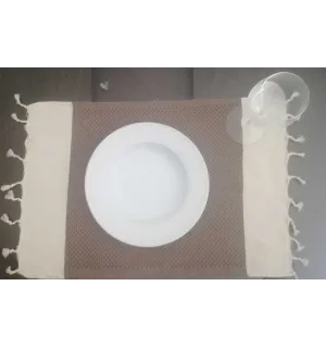 Mini serviette blanc crème et brun Fouta Tunisia - 1