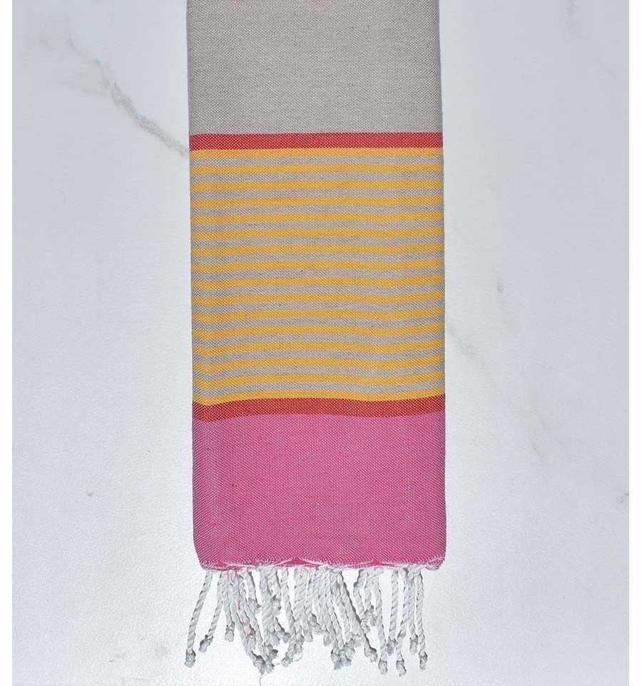 Serviette de plage enfant grège, rose clair, rouge corail et jaune