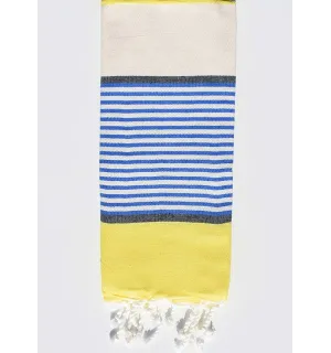 Serviette de plage enfant blanc crème, jaune, bleu et gris ardoise Fouta Tunisia - 1