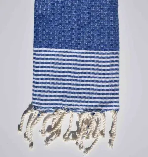 Lot de 10 serviettes de table bleu avec rayures Fouta Tunisia - 1