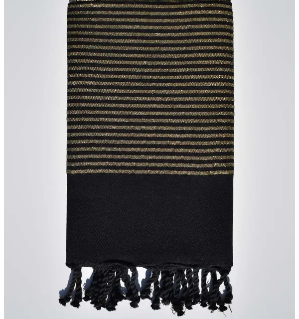 Fouta déco noir au fil lurex doré - 1