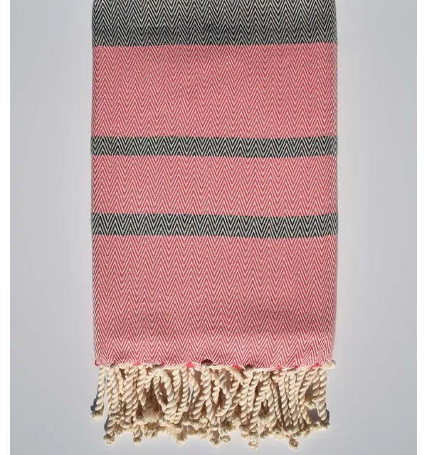 fouta chevron rose et gris ardoise Fouta Tunisia - 1
