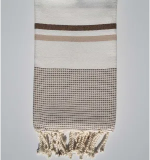 Fouta chevron blanc crème marron et beige Fouta Tunisia - 1