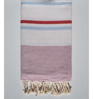 Fouta chevron blanc crème clair, rouge et bleu Fouta Tunisia - 4