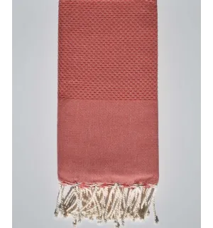 Fouta nid d'abeille unie ocre orange  - 4