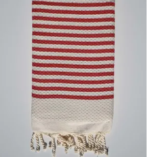 FOUTA nid d'abeille rayée 1 cm rayure rouge Fouta Tunisia - 1 2