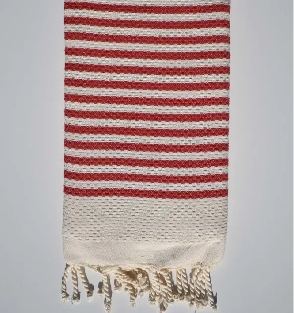 FOUTA nid d'abeille rayée 1 cm rayure rouge Fouta Tunisia - 2