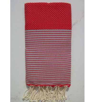 Fouta rouge rayée gris