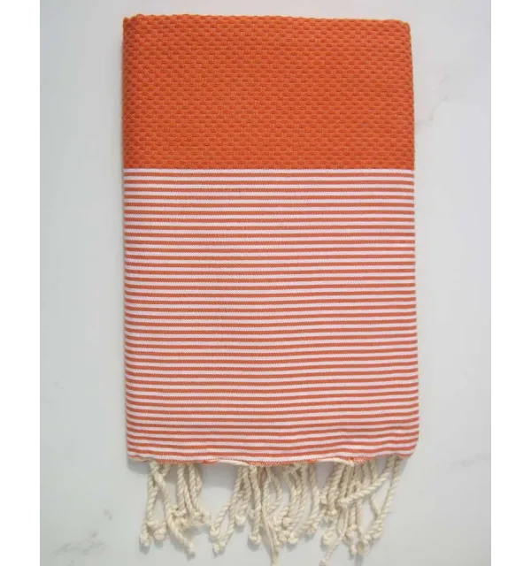 FOUTA NID D'ABEILLE citrouille rayée blanc 