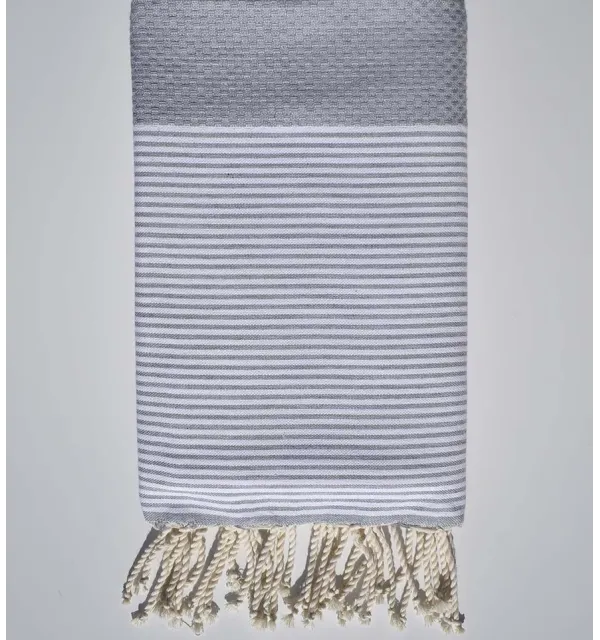 Fouta nid d'abeille gris souris Fouta Tunisia - 1