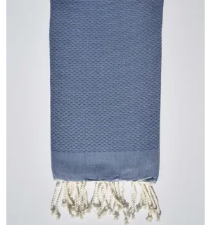 Serviette de plage unie bleu denim Fouta Tunisia - 1