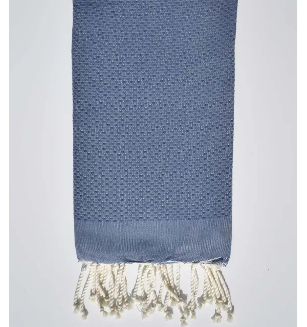 Serviette de plage unie bleu denim Fouta Tunisia - 1