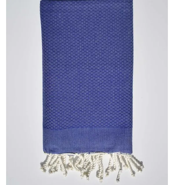 Fouta nid d'abeille unie bleu indigo Fouta Tunisia - 1