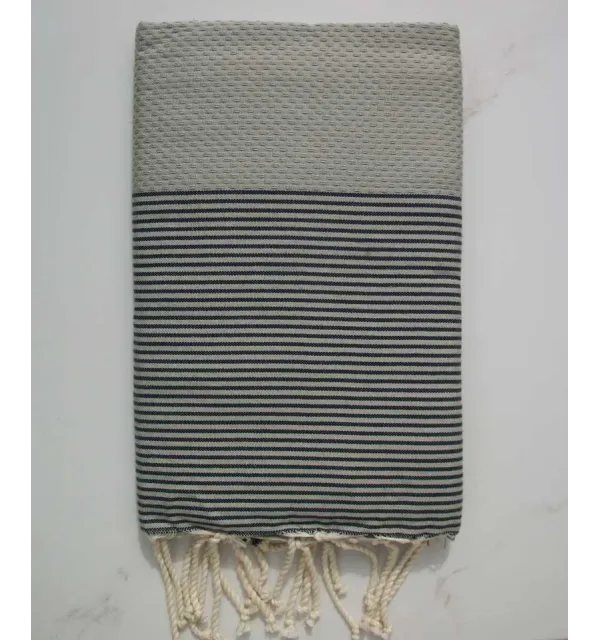 FOUTA NID D'ABEILLE gris rayée gris anthracite 