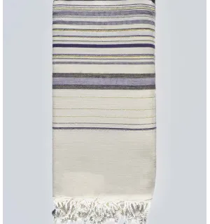 Jeté Fadhila blanc crème, améthyste et violet avec lurex Fouta Tunisia - 1