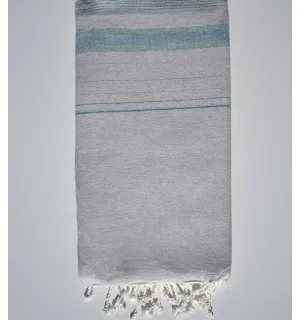 Jeté Fadhila gris clair, vert eau et bleu paon avec lurex  - 1