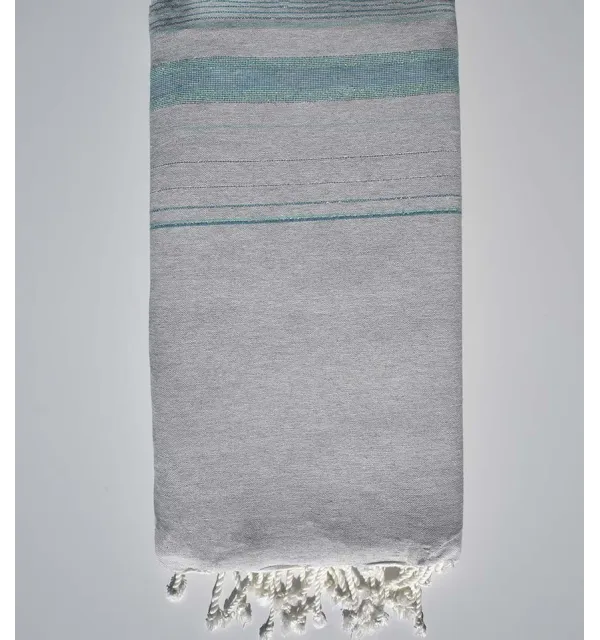 Jeté Fadhila gris clair, vert eau et bleu paon avec lurex - 1