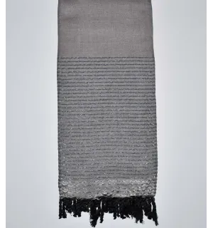 Jeté taupe clair au fil lurex argenté Fouta Tunisia - 1