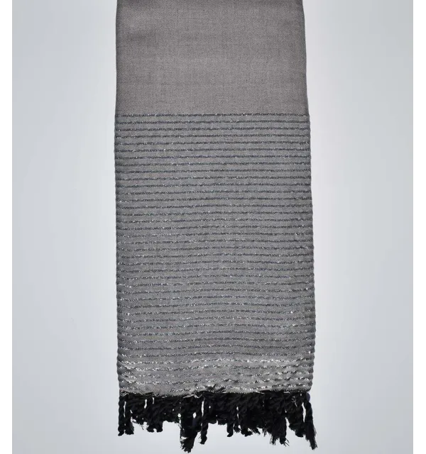 Jeté taupe clair au fil lurex argenté Fouta Tunisia - 1