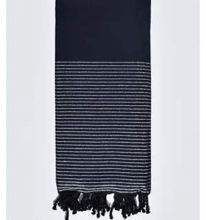 Jeté bleu nuit au fil lurex argenté Fouta Tunisia - 1