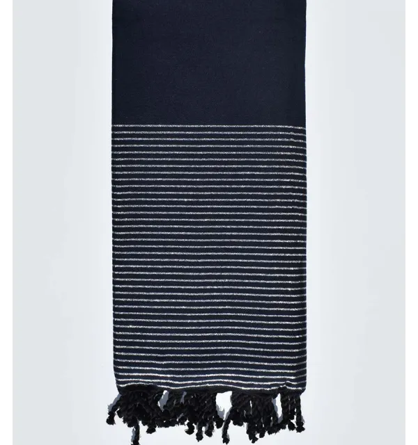 Jeté bleu nuit au fil lurex argenté Fouta Tunisia - 1