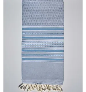 Jeté arabesque bleu ciel rayée bleu moyen  - 1